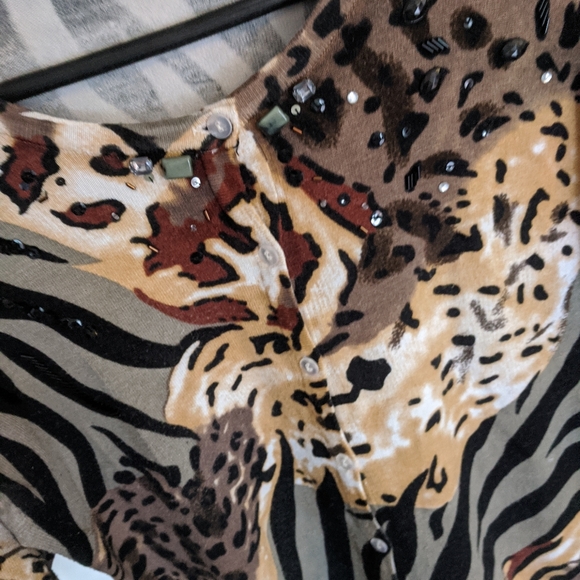 Astrid animal print cardigan with beading. Sm - Picture 2 of 3